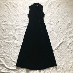 1990s Ronni Nicole Inky Black Velvet Maxi Dress